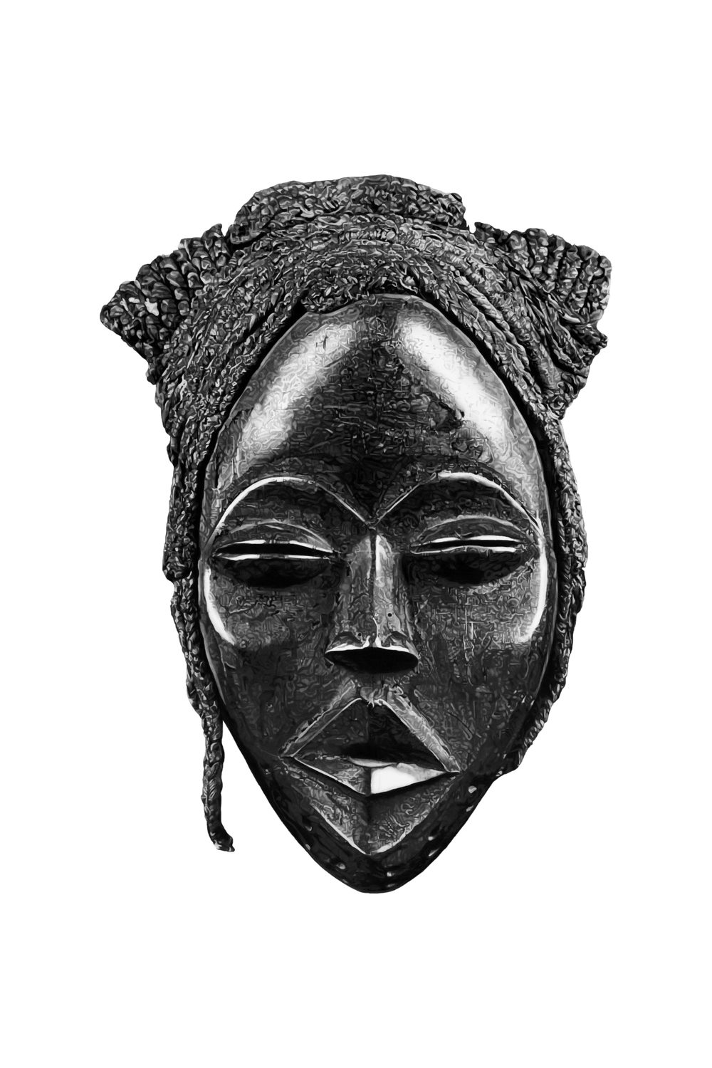 Sunlé, masque dan, dessin aux crayons graphite et encre