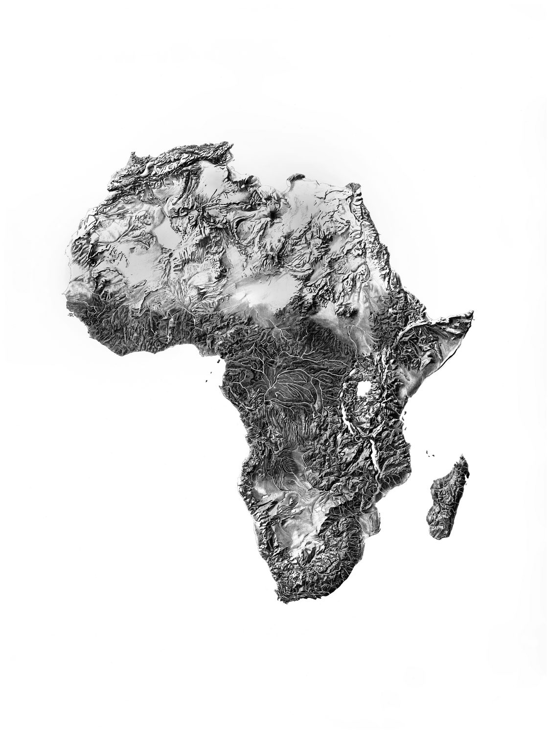 Terre Rouge, carte de l’Afrique, dessin aux crayons graphite